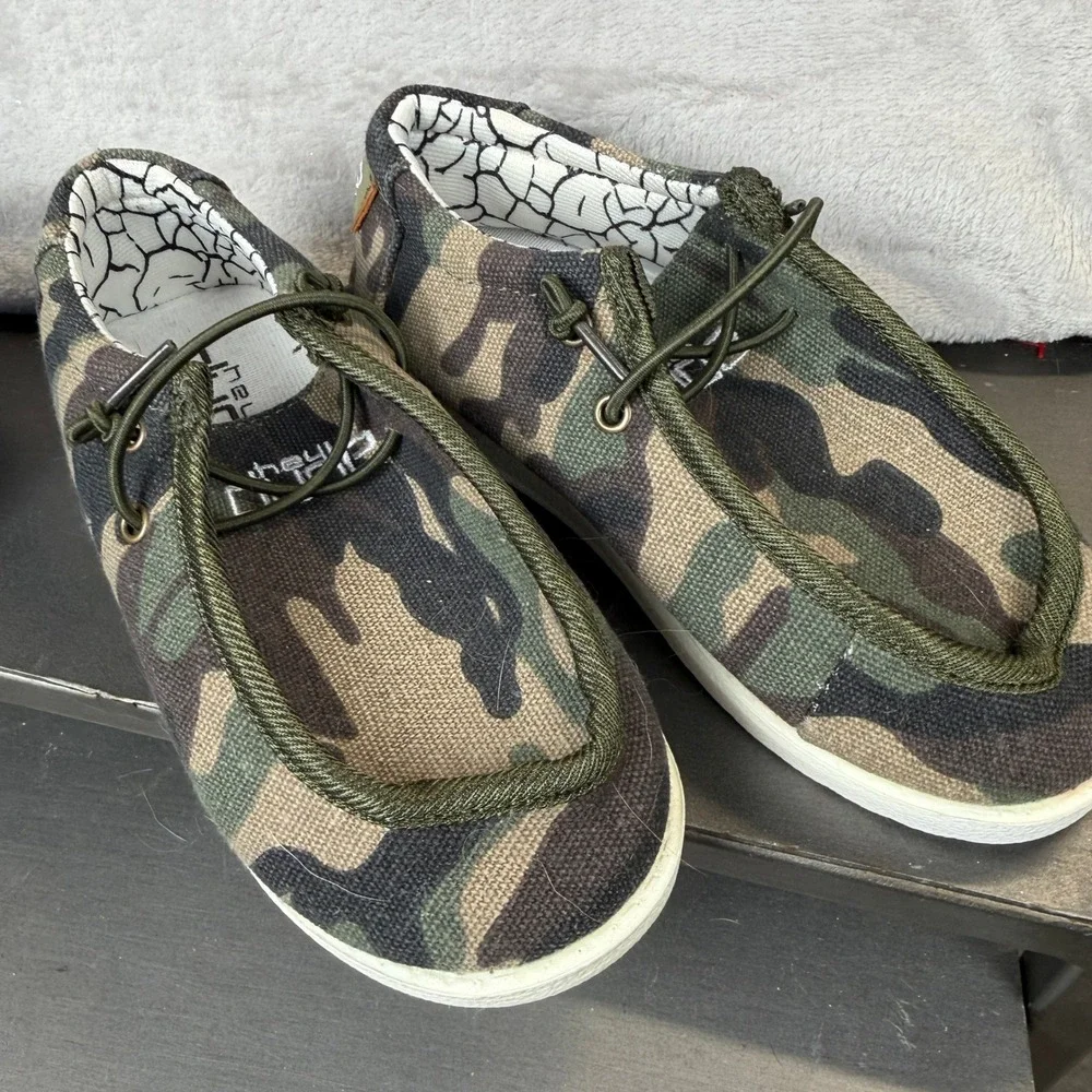 Hey Dude Wally Youth Camo Canvas‎ Slip On Loafers Green Brown Kids Shoes